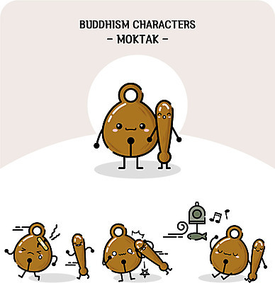 캐릭터 종교 일러스트 휴식 사람없음 종교캐릭터 목탁 일러캐릭터 AI파일 컨셉 불교용품 파일형식 벡터