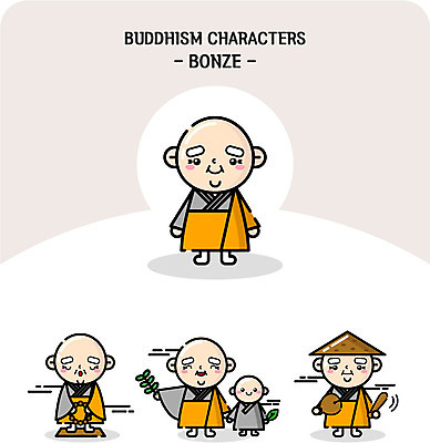 전신 캐릭터 노년 남자 종교 불교 일러스트 여러명 승려 종교캐릭터 동자승 목탁 불교캐릭터 일러캐릭터 AI파일 다수 사람 성인 성직자 불교용품 파일형식 벡터