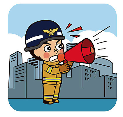 전신 직업 남자 일러스트 한명 서기 성인 건물 확성기 외침 소방관 구조원 119 국내일러스트 AI파일 1 건축물 모션 사람 소리 소방 전화번호 파일형식 벡터