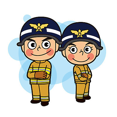 전신 직업 여자 남자 일러스트 서기 성인 두명 팔짱 소방관 구조원 119 국내일러스트 AI파일 모션 사람 소방 전화번호 파일형식 벡터