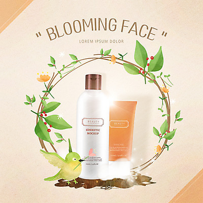 PSD 편집 편집이미지 꽃 잎 조류 사람없음 뷰티 화장품 광고편집 스킨케어 장식리스 튜브용기 이미지편집 식물 동물 화환 용기_그릇 파일형식