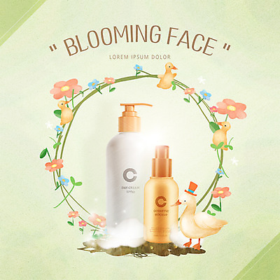 PSD 편집 편집이미지 꽃 오리 사람없음 뷰티 화장품 광고편집 스킨케어 장식리스 이미지편집 식물 조류 화환 파일형식