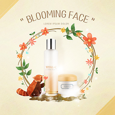 PSD 편집 편집이미지 꽃 잎 사람없음 뷰티 화장품 광고편집 스킨케어 레서판다 장식리스 이미지편집 식물 포유류 화환 파일형식