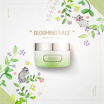 PSD 편집 편집이미지 꽃 잎 나뭇잎 사람없음 뷰티 화장품 광고편집 스킨케어 날다람쥐 이미지편집 식물 다람쥐 파일형식