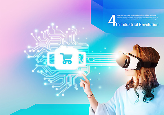 PSD 서양인 편집 편집이미지 여자 스마트라이프 한명 상반신 20대 성인 옆모습 쇼핑 쇼핑카 터치 회로판 스마트 광고편집 3D안경 가상현실 오큘러스 4차산업 VR기기 이미지편집 외국인 1 라이프스타일 산업 안경 뷰포인트 컨셉 사람 청년 기계 카트 파일형식