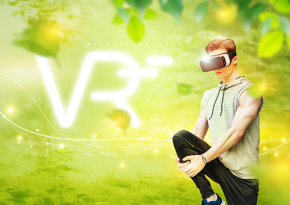 PSD 서양인 편집 편집이미지 남자 나뭇잎 스마트라이프 한명 20대 성인 운동복 스트레칭 스마트 광고편집 3D안경 가상현실 오큘러스 4차산업 VR기기 이미지편집 외국인 1 라이프스타일 옷 산업 안경 컨셉 잎 사람 청년 운동 기계 파일형식