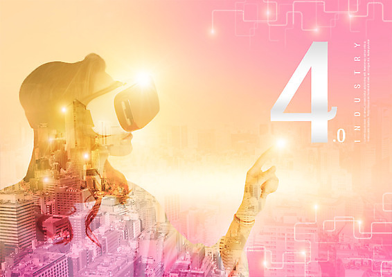 PSD 서양인 편집 편집이미지 여자 실루엣 한명 빌딩 상반신 성인 옆모습 터치 도시 광고편집 다중노출 가상현실 오큘러스 4차산업 VR기기 이미지편집 외국인 1 산업 뷰포인트 촬영기법 사람 건물 기계 파일형식