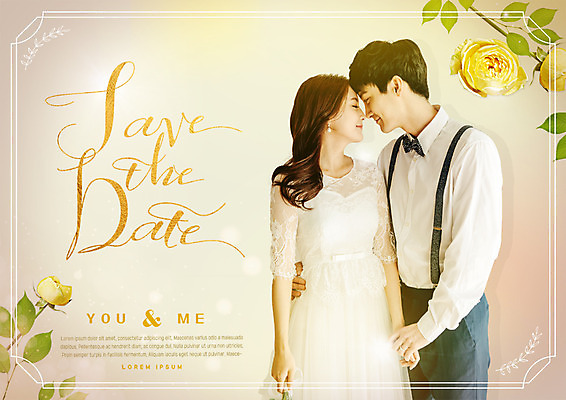 PSD 편집 편집이미지 커플 여자 남자 결혼 상반신 20대 두명 장미 한국인 청첩장 광고편집 이마맞대기 이미지편집 꽃 관계 카드_감사 사람 동양인 이벤트 청년 얼굴맞대기 파일형식