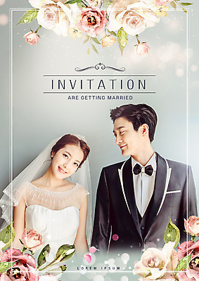 PSD 편집 편집이미지 커플 여자 남자 꽃 신부 신랑 결혼 웃음 상반신 20대 두명 한국인 청첩장 광고편집 이미지편집 식물 관계 카드_감사 표정 사람 동양인 이벤트 청년 파일형식