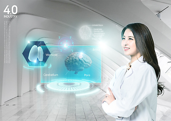 PSD 편집 편집이미지 여자 의학 한명 웃음 상반신 20대 성인 팔짱 한국인 허파 질병 뇌 광고편집 4차산업 이미지편집 1 산업 모션 표정 사람 동양인 청년 호흡기관 파일형식