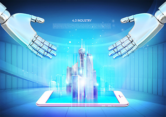 PSD 편집 편집이미지 빌딩 사람없음 스마트폰 로봇 광고편집 로봇산업 로봇팔 홀로그램 4차산업 이미지편집 산업 건물 핸드폰 스마트기기 파일형식