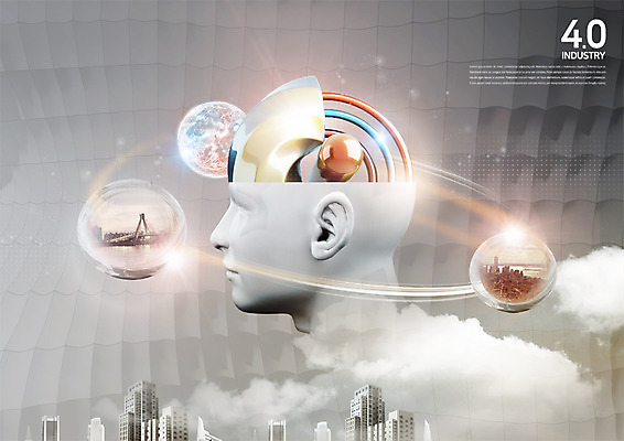 PSD 구름 편집 편집이미지 빌딩 사람없음 도시 두뇌 광고편집 가교 4차산업 AI_인공지능 이미지편집 자연요소 건축물 산업 건물 뇌 파일형식