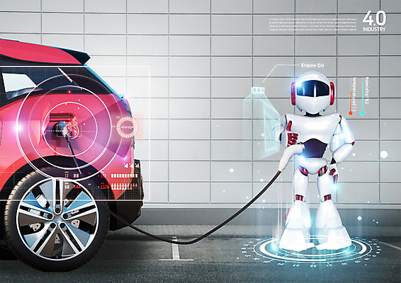 PSD 편집 편집이미지 자동차 사람없음 로봇 광고편집 주유기 주유 로봇산업 전기자동차 홀로그램 4차산업 이미지편집 산업 육상교통 기계 파일형식
