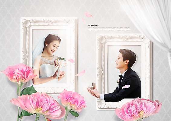PSD 편집 편집이미지 커플 여자 남자 꽃 신부 부케 액자 신랑 결혼 프로포즈 상반신 20대 두명 한국인 반지 반지케이스 광고편집 이미지편집 식물 꽃다발 장신구 관계 사람 동양인 이벤트 청년 보관함 파일형식