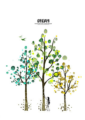 PSD 나무 여자 캘리배경 두마리 일러스트 캘리그라피 조류 수채화 한명 꿈 국내일러스트 식물 동물 1 백그라운드 2 사람 파일형식