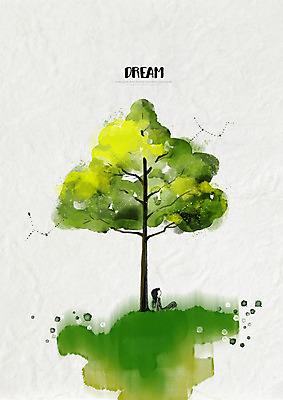 PSD 나무 여자 캘리배경 일러스트 캘리그라피 수채화 한명 앉기 초록색 꿈 국내일러스트 식물 1 컬러 백그라운드 모션 사람 파일형식