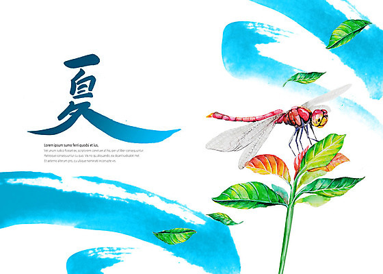 PSD 한마리 캘리배경 잎 일러스트 캘리그라피 사람없음 여름 잠자리 여름하 국내일러스트 식물 1 계절 곤충 백그라운드 한자 파일형식