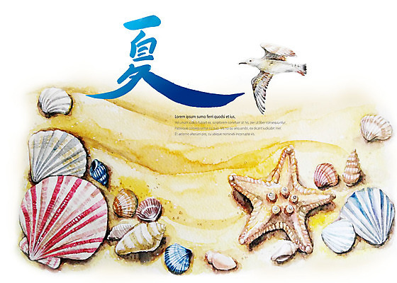 PSD 캘리배경 일러스트 캘리그라피 갈매기 조류 조개 불가사리 사람없음 여름 모래사장 여름하 여름배경 국내일러스트 동물 계절 바다 백그라운드 어패류 극피동물 한자 파일형식