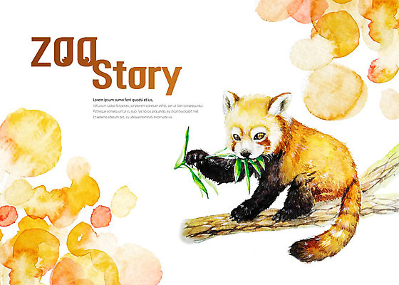 PSD 한마리 캘리배경 일러스트 캘리그라피 붓터치 나뭇잎 사람없음 레서판다 국내일러스트 1 백그라운드 잎 포유류 파일형식