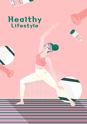 전신 PSD 여자 일러스트 요가 건강 한명 서기 성인 운동 헬스 스트레칭 아령 짐볼 물병 국내일러스트 1 웰빙 모션 사람 물통 파일형식