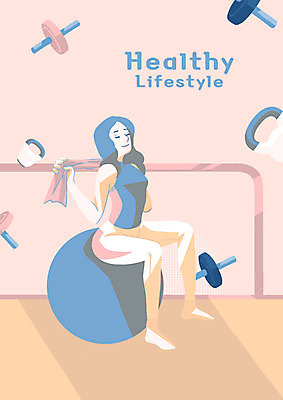 전신 PSD 여자 일러스트 요가 건강 한명 앉기 성인 운동 헬스 스트레칭 아령 짐볼 케틀벨 국내일러스트 1 웰빙 모션 사람 파일형식