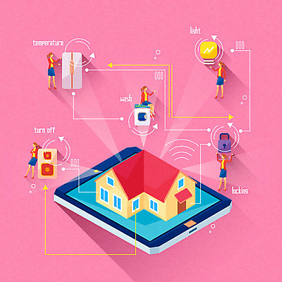 전신 여자 선 인터넷 일러스트 주택 자물쇠 정보기술 여러명 성인 전자제품 태블릿 전원 전기에너지 잠금 냉장고 세탁기 스위치 전원스위치 사물인터넷 4차산업 국내일러스트 AI파일 산업 다수 기술 사람 건물 스마트기기 가전제품 에너지 보안 파일형식 벡터