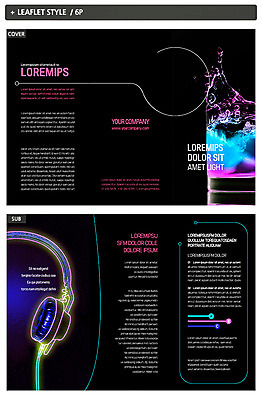 템플릿 표지디자인 표지 ZIP 내지 리플렛 3단접지 그래프 팜플렛 사람없음 물 빛 헤드폰 물컵 네온 인디자인 INDD 이미지템플릿 자연요소 음향기기 컵 파일형식