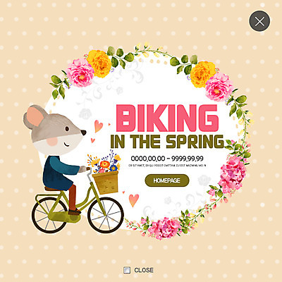 PSD 템플릿 한마리 꽃 웹템플릿 프레임 팝업 이벤트팝업 웹팝업 이벤트 사람없음 자전거 봄 쥐 레이어팝업 이미지템플릿 식물 1 계절 바이크 설치류 파일형식