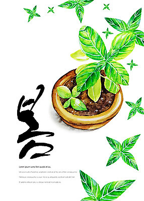 PSD 화분 일러스트 캘리그라피 나뭇잎 타이포그라피 글자캘리그라피 사람없음 봄 번짐 국내일러스트 문자 계절 잎 파일형식 효과