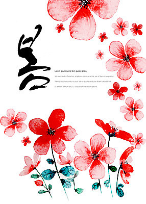 PSD 꽃 일러스트 캘리그라피 타이포그라피 글자캘리그라피 사람없음 빨간색 봄 번짐 국내일러스트 식물 문자 계절 컬러 파일형식 효과