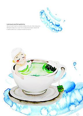 PSD 여자 일러스트 캘리그라피 한명 상반신 성인 타이포그라피 목욕 차 찻잔 번짐 국내일러스트 문자 1 음료 잔 사람 청결 파일형식 효과