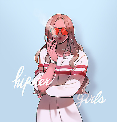 PSD 여자 패션 일러스트 담배 한명 서기 상반신 성인 뷰티 유행 국내일러스트 1 모션 사람 파일형식