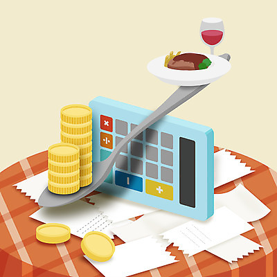 지폐 돈 일러스트 수저 스테이크 사람없음 와인 동전 계산기 절약 영수증 국내일러스트 AI파일 식기 컨셉 문구용품 주류 서양음식 금융 장비 재산 파일형식 벡터