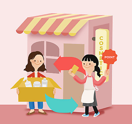 전신 여자 지폐 돈 일러스트 서기 성인 두명 동전 화장품 재활용 절약 포인트 공병 화장품가게 국내일러스트 AI파일 컨셉 모션 사람 금융 뷰티 상점 재산 친환경 병_담는 파일형식 벡터