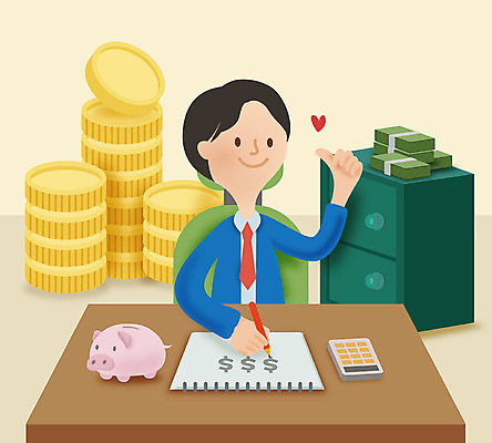 남자 지폐 돈 일러스트 한명 상반신 성인 동전 돼지저금통 계산기 절약 가계부 금융의날 국내일러스트 AI파일 1 컨셉 문구용품 사람 장비 저금통 재산 파일형식 벡터 법정기념일