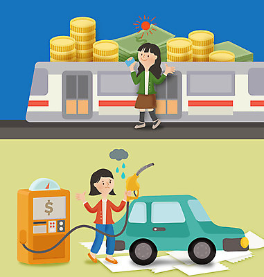 전신 여자 지폐 돈 일러스트 자동차 대중교통 서기 성인 두명 동전 절약 전철 출퇴근 영수증 주유 주유소 국내일러스트 AI파일 육상교통 교통수단 컨셉 비즈니스 모션 사람 금융 재산 파일형식 벡터