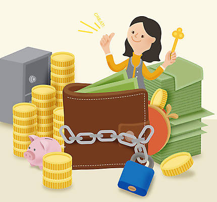 여자 지폐 돈 일러스트 열쇠 자물쇠 한명 상반신 성인 동전 돼지저금통 절약 지갑 쇠사슬 금고 금융의날 국내일러스트 AI파일 1 컨셉 사람 저금통 재산 파일형식 벡터 법정기념일