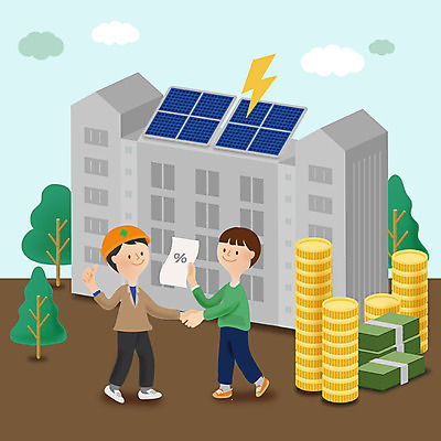 전신 나무 남자 지폐 돈 일러스트 아파트 성인 두명 동전 절약 태양에너지 집열판 분양 국내일러스트 AI파일 식물 컨셉 부동산 주택 사람 재산 그린에너지 파일형식 벡터