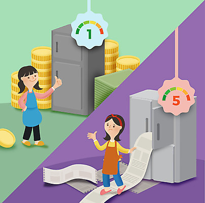 전신 여자 지폐 돈 일러스트 서기 성인 두명 동전 절약 냉장고 영수증 등급 국내일러스트 AI파일 컨셉 모션 사람 금융 가전제품 재산 파일형식 벡터