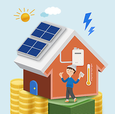 전신 남자 지폐 돈 일러스트 한명 서기 성인 동전 절약 온도계 난방기 태양에너지 집열판 보일러 국내일러스트 AI파일 1 컨셉 모션 사람 재산 그린에너지 난방용품 파일형식 벡터