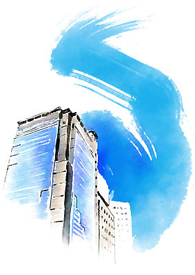 PSD 일러스트 캘리그라피 하늘 붓터치 풍경 빌딩 사람없음 건물 국내일러스트 건축물 파일형식