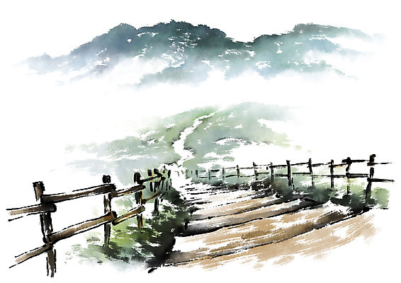 PSD 일러스트 캘리그라피 산 풍경 사람없음 울타리 계단 국내일러스트 담장 파일형식