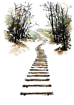 PSD 나무 길 일러스트 캘리그라피 산 풍경 사람없음 계단 국내일러스트 식물 파일형식