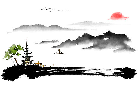 PSD 나무 일러스트 캘리그라피 붓터치 산 풍경 사람없음 태양 석탑 번짐 선박 국내일러스트 자연요소 식물 수상교통 탑 파일형식 효과