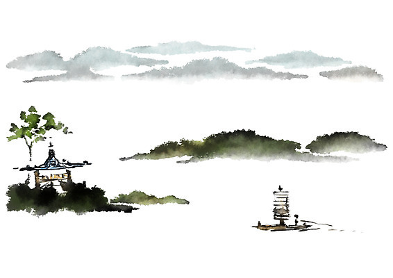 PSD 나무 일러스트 캘리그라피 붓터치 산 풍경 사람없음 강 정자 번짐 선박 국내일러스트 식물 건축물 수상교통 파일형식 효과