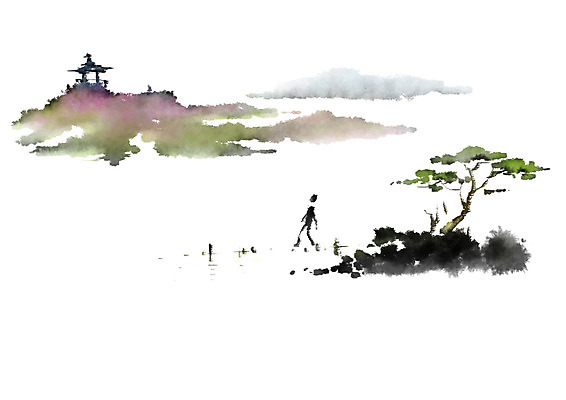 PSD 나무 실루엣 일러스트 캘리그라피 붓터치 산 한명 사람 풍경 정자 번짐 국내일러스트 식물 1 건축물 촬영기법 파일형식 효과