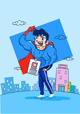 전신 구름 편집이미지 남자 비즈니스 한명 성인 건물 슈퍼맨 사원증 이미지편집 AI파일 자연요소 1 건축물 사람 영웅 파일형식 벡터