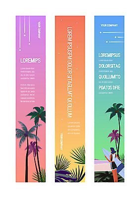 템플릿 배너템플릿 여자 세로배너 사각프레임 한명 상반신 성인 야자수 사각형 현수막 서핑보드 휴양지 배너세트 AI파일 도형 나무 1 배너 프레임 사람 세로 세트 장소 보드_스포츠 파일형식 벡터