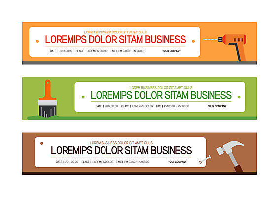 템플릿 배너템플릿 가로배너 사각프레임 사람없음 사각형 현수막 못 망치 드릴 페인트붓 배너세트 AI파일 도형 배너 프레임 가로 세트 공구 붓 파일형식 벡터
