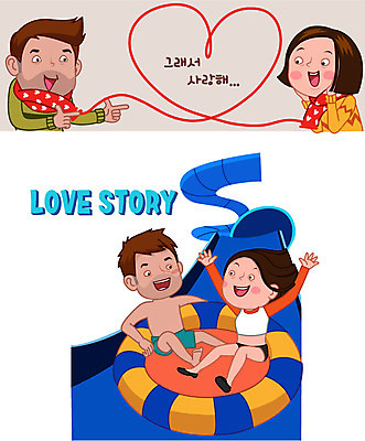 캐릭터 커플 여자 남자 수영복 커플라이프 일러스트 수영장 사랑 여러명 성인 목도리 하트 튜브 워터슬라이드 일러캐릭터 AI파일 모양 라이프스타일 잡화 옷 감정 다수 관계 사람 파일형식 벡터